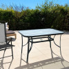 Hot Sale Outdoor Patio Side Square Table Garden Table with Printed Glass Metal Steel Iron Dining Outdoor Table