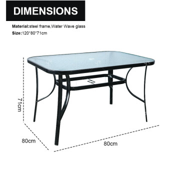 Hot Sale Outdoor Patio Side Square Table Garden Table with Water Wave Glass Metal Steel Iron Dining Outdoor Table