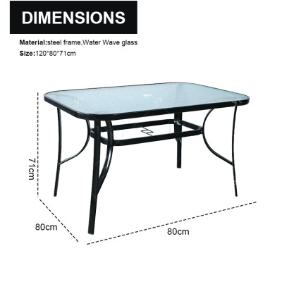 Hot Sale Outdoor Patio Side Square Table Garden Table with Water Wave Glass Metal Steel Iron Dining Outdoor Table
