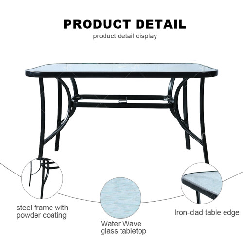 Hot Sale Outdoor Patio Side Square Table Garden Table with Water Wave Glass Metal Steel Iron Dining Outdoor Table