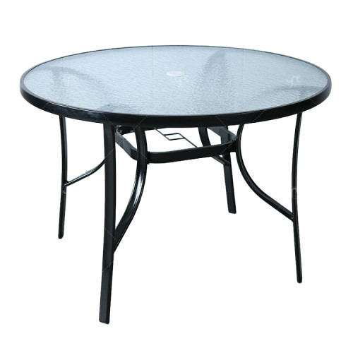 Outdoor Patio Round Table Garden Round Table with Water Wave Glass Metal Steel Iron Dining Outdoor  Table for Garden