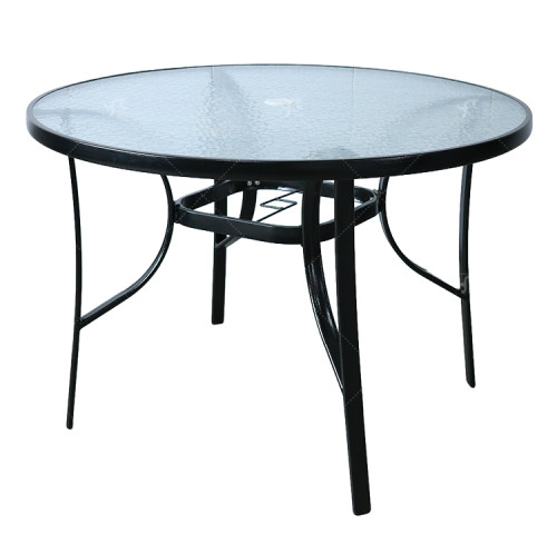 Outdoor Patio Round Table Garden Round Table with Water Wave Glass Metal Steel Iron Dining Outdoor  Table for Garden