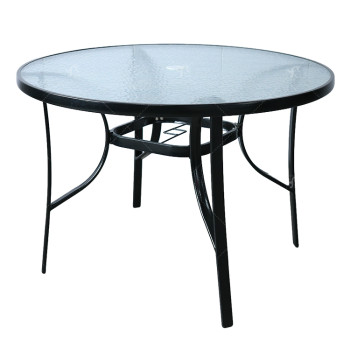Outdoor Patio Round Table Garden Round Table with Water Wave Glass Metal Steel Iron Dining Outdoor  Table for Garden
