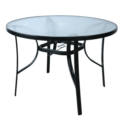 Outdoor Patio Round Table Garden Round Table with Water Wave Glass Metal Steel Iron Dining Outdoor  Table for Garden