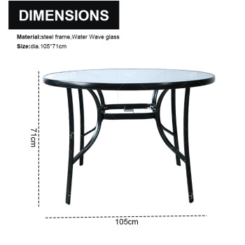 Outdoor Patio Round Table Garden Round Table with Water Wave Glass Metal Steel Iron Dining Outdoor  Table for Garden