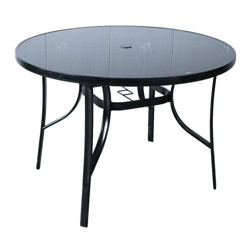 Outdoor Patio Round Table Garden Round Table with Silk Printing Glass Metal Steel Iron Dining Outdoor  Table for Garden