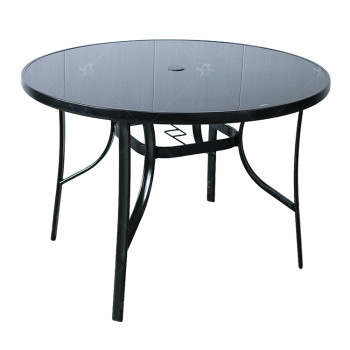 Outdoor Patio Round Table Garden Round Table with Silk Printing Glass Metal Steel Iron Dining Outdoor  Table for Garden