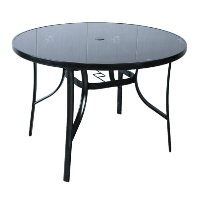 Outdoor Patio Round Table Garden Round Table with Silk Printing Glass Metal Steel Iron Dining Outdoor  Table for Garden