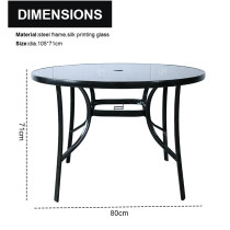 Outdoor Patio Round Table Garden Round Table with Silk Printing Glass Metal Steel Iron Dining Outdoor  Table for Garden