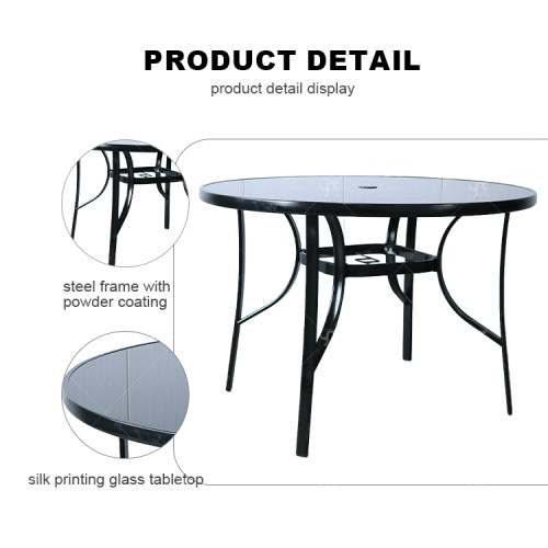 Outdoor Patio Round Table Garden Round Table with Silk Printing Glass Metal Steel Iron Dining Outdoor  Table for Garden