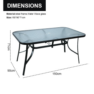 Hot Sale Outdoor Patio Side Square Table Garden Table with Water Wave Glass Metal Steel Iron Dining Outdoor Table