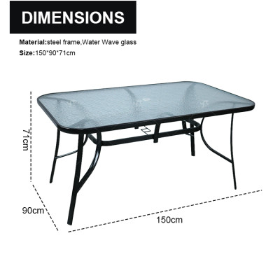 Hot Sale Outdoor Patio Side Square Table Garden Table with Water Wave Glass Metal Steel Iron Dining Outdoor Table