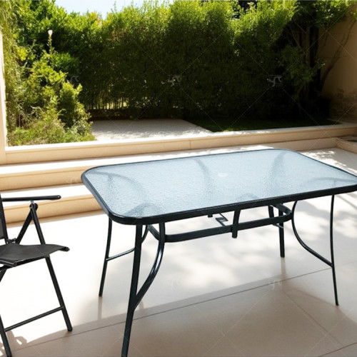 Hot Sale Outdoor Patio Side Square Table Garden Table with Water Wave Glass Metal Steel Iron Dining Outdoor Table
