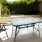 Hot Sale Outdoor Patio Side Square Table Garden Table with Water Wave Glass Metal Steel Iron Dining Outdoor Table