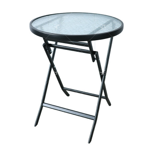 Outdoor  Folding Patio Side Table Garden Round Table with Water Wave Glass Metal Steel Iron Dining Outdoor  Table for Garden