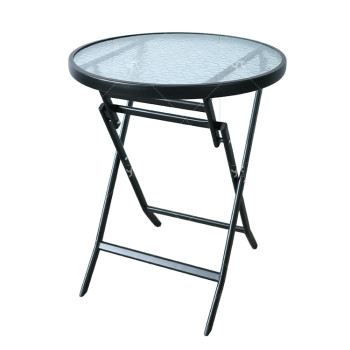 Outdoor  Folding Patio Side Table Garden Round Table with Water Wave Glass Metal Steel Iron Dining Outdoor  Table for Garden