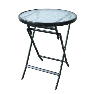 Outdoor  Folding Patio Side Table Garden Round Table with Water Wave Glass Metal Steel Iron Dining Outdoor  Table for Garden