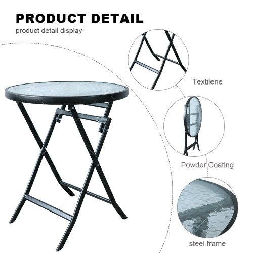 Outdoor  Folding Patio Side Table Garden Round Table with Water Wave Glass Metal Steel Iron Dining Outdoor  Table for Garden