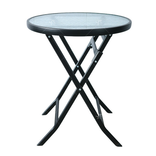 Outdoor  Folding Patio Side Table Garden Round Table with Water Wave Glass Metal Steel Iron Dining Outdoor  Table for Garden