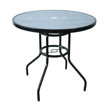 Outdoor Steel Patio Side Table Garden Round Table with Printed Glass Metal Steel Iron Dining Outdoor  Table for Garden