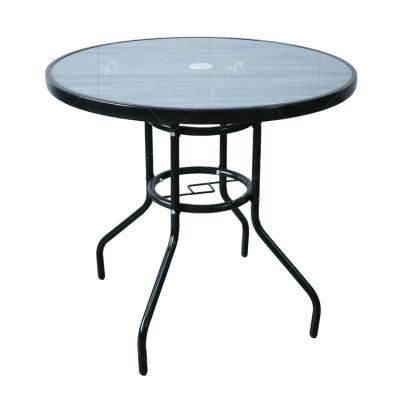 Outdoor Steel Patio Side Table Garden Round Table with Printed Glass Metal Steel Iron Dining Outdoor  Table for Garden