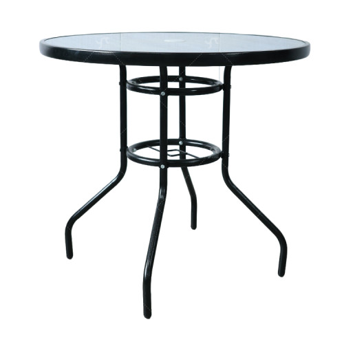 Outdoor Steel Patio Side Table Garden Round Table with Printed Glass Metal Steel Iron Dining Outdoor  Table for Garden
