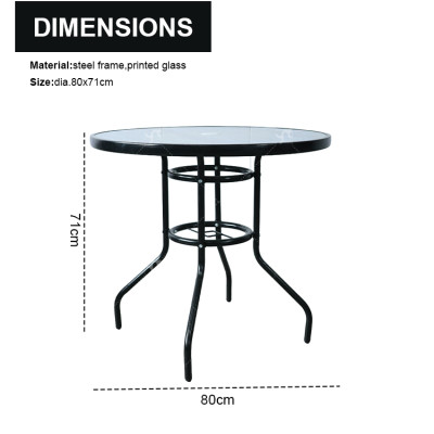 Outdoor Steel Patio Side Table Garden Round Table with Printed Glass Metal Steel Iron Dining Outdoor  Table for Garden