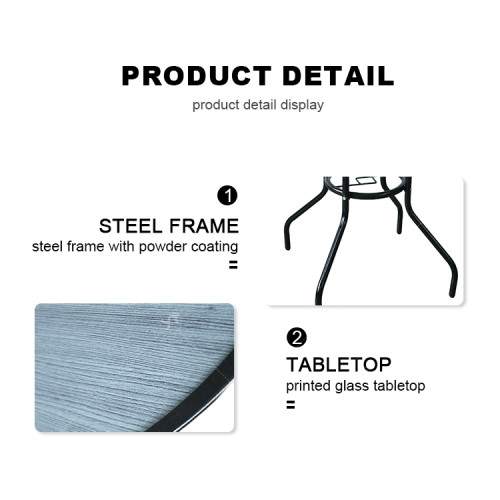Outdoor Steel Patio Side Table Garden Round Table with Printed Glass Metal Steel Iron Dining Outdoor  Table for Garden