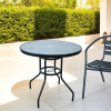 Outdoor Steel Patio Side Table Garden Round Table with Printed Glass Metal Steel Iron Dining Outdoor Table for Garden