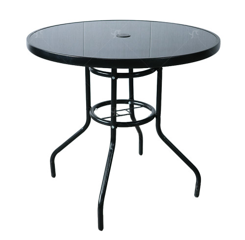 Outdoor Patio Side Table Garden Round Table with Silk Printing Glass Metal Steel Iron Dining Outdoor  Table for Garden