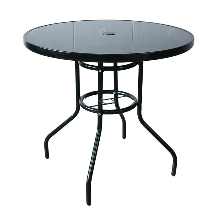 Outdoor Patio Side Table Garden Round Table with Silk Printing Glass Metal Steel Iron Dining Outdoor  Table for Garden