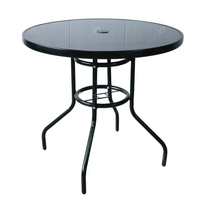 Outdoor Patio Side Table Garden Round Table with Silk Printing Glass Metal Steel Iron Dining Outdoor  Table for Garden