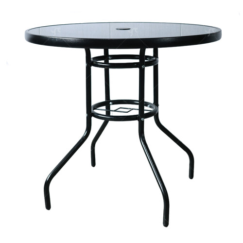 Outdoor Patio Side Table Garden Round Table with Silk Printing Glass Metal Steel Iron Dining Outdoor  Table for Garden