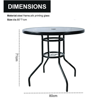 Outdoor Patio Side Table Garden Round Table with Silk Printing Glass Metal Steel Iron Dining Outdoor  Table for Garden