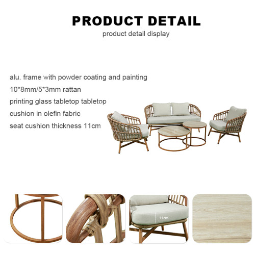 All Day Outdoor Aluminium 4 Seat Garden Sectional Sofa Sofa Furniture Rattan Outdoor Terrace Session Set