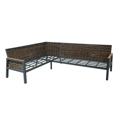 Modern Alu. Rattan Corner Sofa Set of 6 Woven Rattan Patio Sectional Furniture Square Lifting Table Sofa Chairs Sets