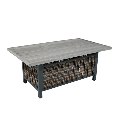 Modern Alu. Rattan Corner Sofa Set of 6 Woven Rattan Patio Sectional Furniture Square Lifting Table Sofa Chairs Sets
