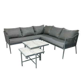 4-Piece Outdoor Aluminium Furniture Set Rope Woven Design Garden Balcony Nesting Sofa Chair Coffee Table