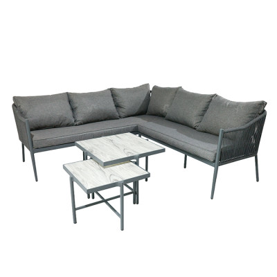 4-Piece Outdoor Aluminium Furniture Set Rope Woven Design Garden Balcony Nesting Sofa Chair Coffee Table