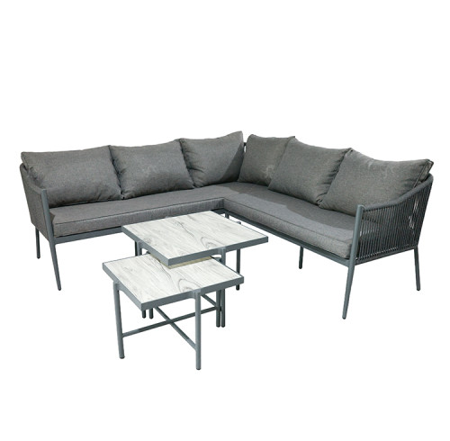 4-Piece Outdoor Aluminium Furniture Set Rope Woven Design Garden Balcony Nesting Sofa Chair Coffee Table