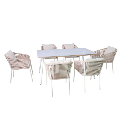 Modern Hot Selling Good Quality Rope Garden Furniture Dining  Rope Dining Table and Chair Rope Dining Set of 7