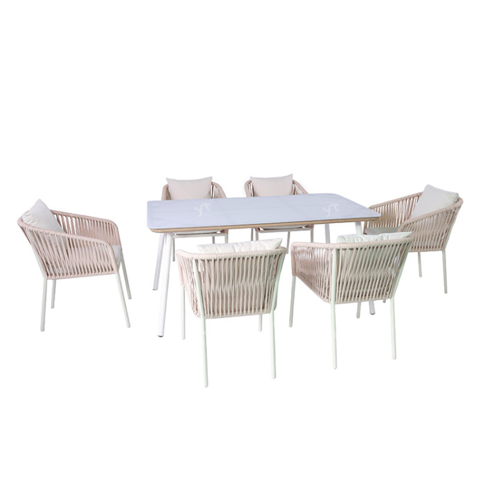 Modern Hot Selling Good Quality Rope Garden Furniture Dining  Rope Dining Table and Chair Rope Dining Set of 7