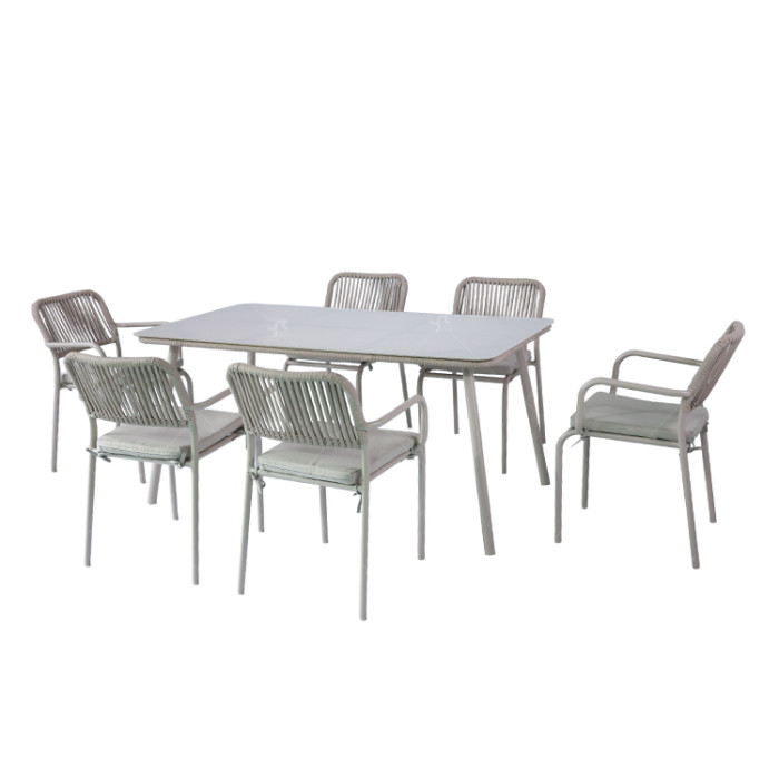 Modern Hot Selling Good Quality Rope Garden Furniture Dining  Rope Dining Table and Chair Rope Dining Set of 7
