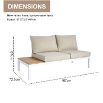 Modern Outdoor L Shape Stainless Steel Patio 4 Pieces Corner Lounge Power Coated Fabric Sofa Set of 4 With Cushion and Table