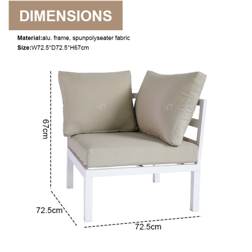 Modern Outdoor L Shape Stainless Steel Patio 4 Pieces Corner Lounge Power Coated Fabric Sofa Set of 4 With Cushion and Table