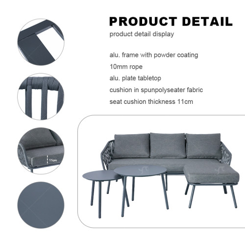 Modern Outdoor  Luxury Garden Sofas Aluminum Frame  4pcs Aluminum Metal With Rope Set Outdoor Furniture with 2 Coffee Table