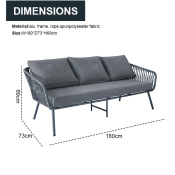 Modern Outdoor  Luxury Garden Sofas Aluminum Frame  4pcs Aluminum Metal With Rope Set Outdoor Furniture with 2 Coffee Table