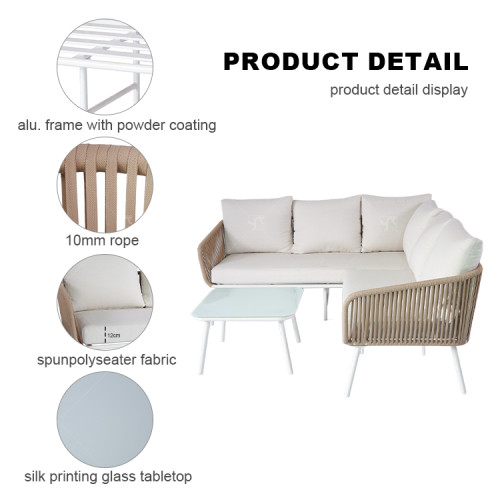 Modern Minimalist L-Shape Corner Sofa Set Hand Woven Rope Wicker Factory Direct for Hotel Garden Outdoor Furniture for Park