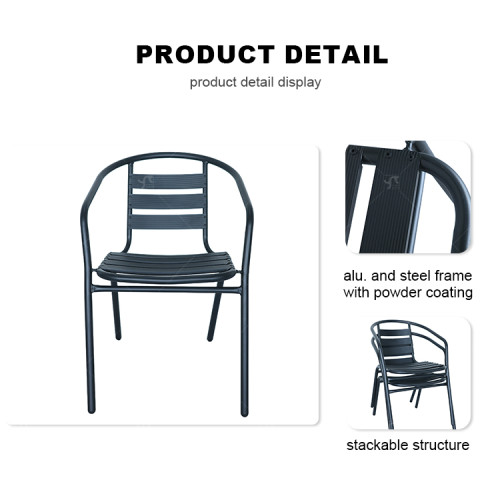 Outdoor Aluminum Alloy Chair High Quality Furniture Bistro Restaurant Stackable Black Arm Chairs  Modern Design Furniture