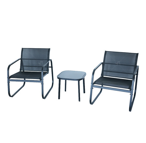 Outdoor Coffee Sets Silk Printing Glass Table and  Chair Camping Patio Dinning Steel Garden Chair Three-piece Sets